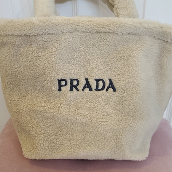 Prada Cream Shearling Tote Bag - Picture 1 of 8